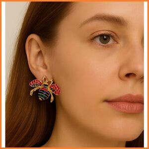 Noir Gold Colorful Bee / Bug Stud Boho Earrings